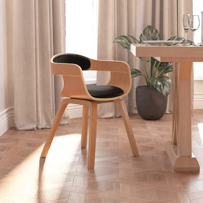 vidaXL - Eetkamerstoel - kunstleer - en - gebogen - hout - zwart