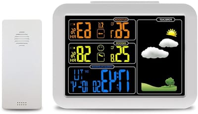 Weerstation Binnen Buiten - Weer Melder - Weersvoorspelling Thuis - Gekleurd LCD Display - 1 Buiten Sensor - Wit