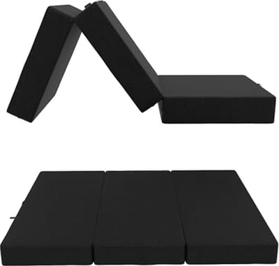 POKAR Opvouwbaar Matras 3-Delig Opvouwbaar Campingmatras Campingbed Opvouwbaar Bed Gastenbed Vloermatras Slaapmatras 80 x 195 x 15 cm, Zwart