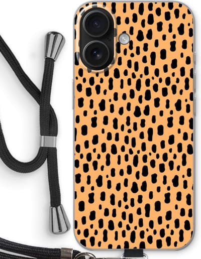 Case Company® - Hoesje met koord geschikt voor iPhone 16 hoesje met Koord - Panter - Telefoonhoesje met Zwart Koord - Bescherming aan alle Kanten en Over de Schermrand