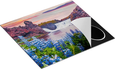 Chefcare Inductie Beschermer Waterval met Blauwe Lupine Bloemen - 60x50 cm - Afdekplaat Inductie - Kookplaat Beschermer - Inductie Mat