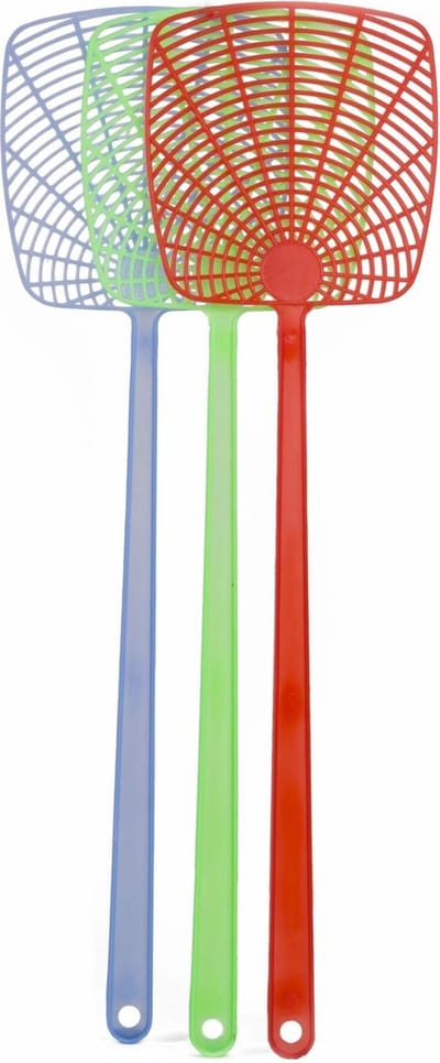 Vliegenmeppers set van 3x stuks - plastic - 45 cm - kleurenmix - anti insecten middelen - vliegen/muggen/wespen