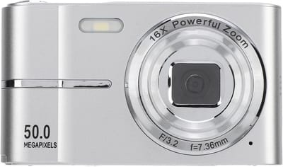 FHD 1080P-camera, autofocus, 16x zoom, 2,4 inch scherm, digitale camera met video-opnamefunctie en trillingsdemping voor op reis (zilver)