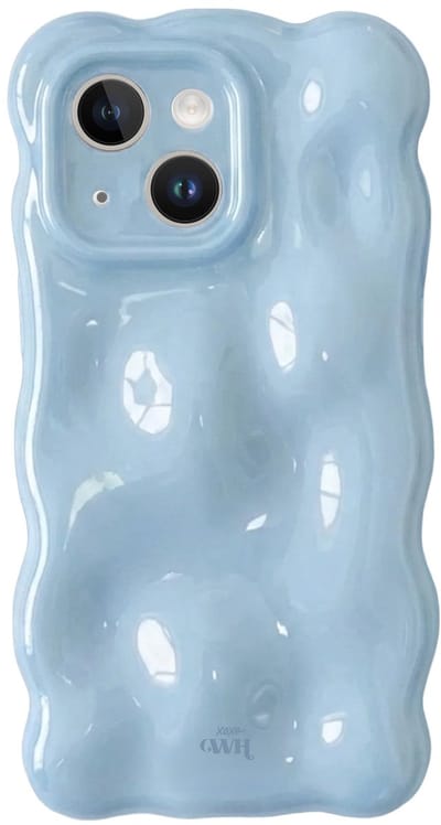 xoxo Wildhearts Bubbly case Ice Blue telefoonhoesje - Geschikt voor iPhone 13 - Hoesje met bobbeltjes - Krullede golfvorm - schokbestendig - Lichtblauw / Blauw