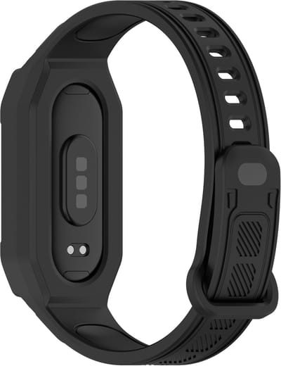 Stravo Beschermende Siliconen Horlogeband – Geschikt voor Xiaomi Smart Band 10 / 9 / 8 / 7 / 6 / 5 – Zachte Siliconen Bandje met Geïntegreerde Beschermhoes – 2-in-1 Bescherming & Comfort - Zwart - Voor Xiaomi Mi Band 5 / 6 / 7 / 8 / 9 / 10