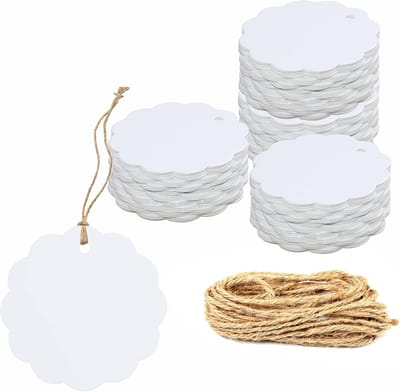 200x Kraft Cadeaulabels Wit Golfvorm met 30m Jute Touw voor Verpakking en Knutselen