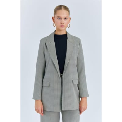 Lange Geruite Crepe Blazer
