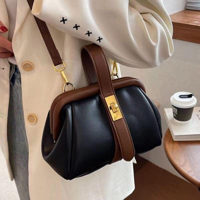 Handtas voor dames Collision Color Handtas Klein pakket Senior Sense of Fashion Niche Design Zacht leer Veelzijdige crossbodytas 27*10*15cm zwart