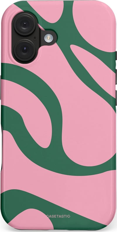 Casetastic hoesje geschikt voor Apple iPhone 16 - MagSafe - Dubbellaagse bescherming - Groen Roze Dansende Vormen - Fashion Case - Lichtroze Donkergroen