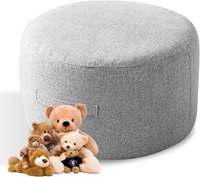 Knuffeldier opslag - Speelgoed organizer - Kinderkamer opruimen - 2-in-1 opslag en zit - Ø 60 cm - Donkergrijs