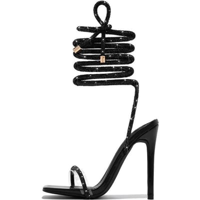 Liyke Sexy Gouden Kristal Enkel Kruisband Sandalen Vrouwen Zomer Feest Bruiloft Banket Schoenen Mode Open Teen Club Stripper Hakken 39 zwart