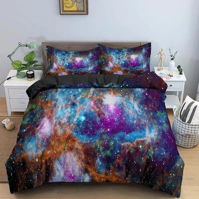 Galaxy Space Beddengoedset 3D Universum Dekbedovertrek Psychedelische Dekbedovertrek Met Rits Queen Dubbel Dekbedovertreksets Kinderen Geschenken US Twin 172x218cm