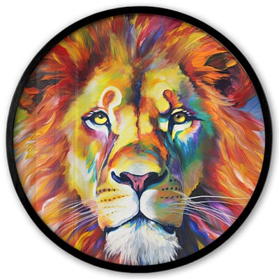 Poster in lijst Rond - Fotolijst 40x40 cm - Posters - Leeuw - Olieverf - Kunst - Dieren - Ronde posterlijst zwart - Decoratie - Wanddecoratie woonkamer - Muurdecoratie slaapkamer
