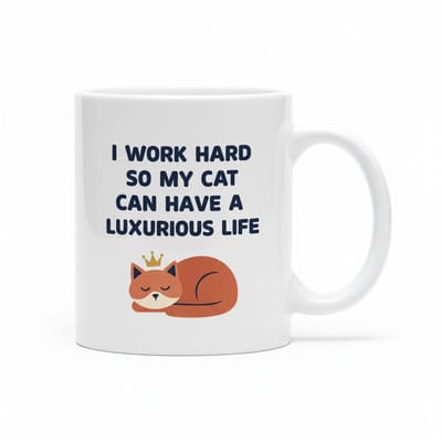 Grappige Kattenliefhebber Mok 330ml – “I Work Hard So My Cat Can Have a Luxurious Life” – Leuk Cadeau voor Katteneigenaren & Poezenliefhebbers