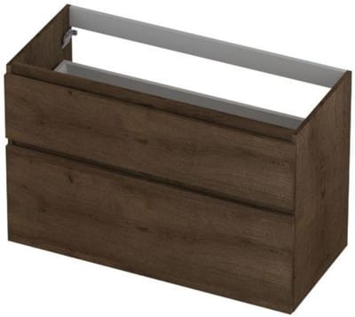 INK - Onderkast 2 Laden Greeploos Fineer Eiken met Houten Keerlijst A-symmetrisch - 1000x450x650 Mm - Chocolate Fineer