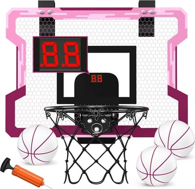 Mini-basketbalkorf voor kinderen - met 3 ballenpomp - roze - indoor/outdoor