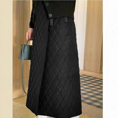 Nieuwe Winter Diamant-clip Katoenen Rok voor Dames met High-end Retro Elastische Hoge Taille A-lijn Midi-lengte One size black