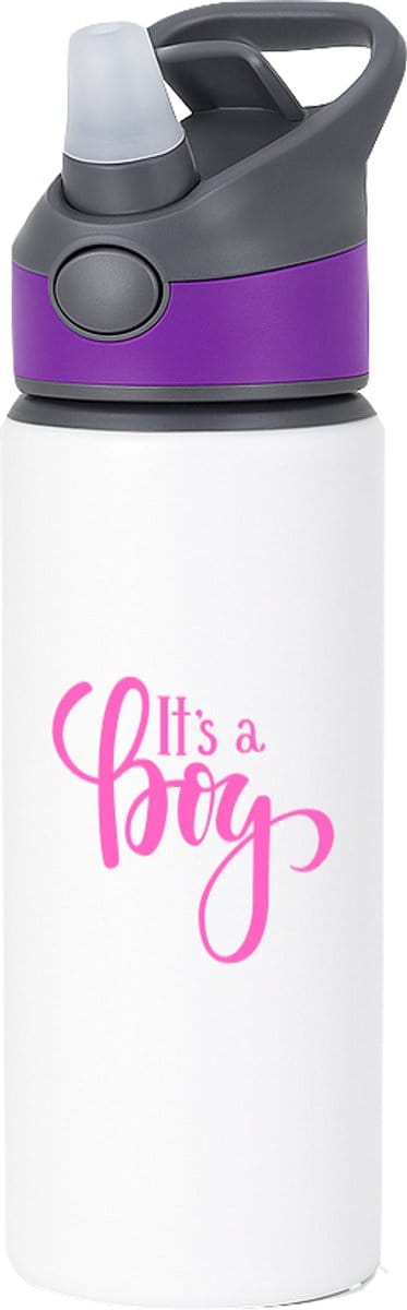 Hacebo® - It's a Boy waterfles met rietje paars - Baby - Kersverse ouders - Geboorte kraamcadeau jongen - babyshower - water fles - 650ML