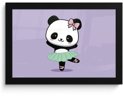Poster in lijst - Fotolijst 30x20 cm - Posters - Panda - Paars - Sierlijk - Kawaii - Posterlijst zwart - Decoratie - Wanddecoratie woonkamer - Muurdecoratie slaapkamer