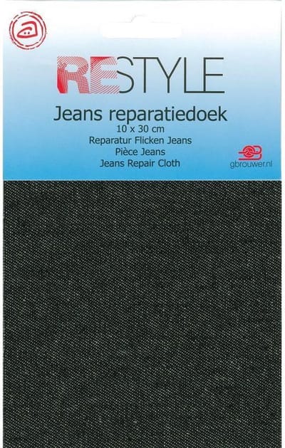 Reparatiedoek Strijkbaar - Zwarte Jeans  - 10 x 30 cm
