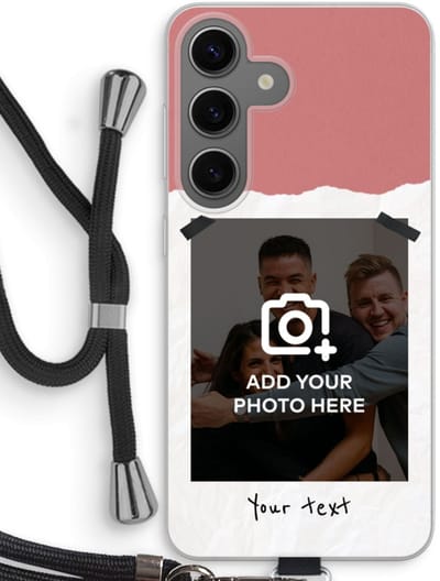 Gepersonaliseerd - Case Company® - Hoesje met koord geschikt voor Samsung Galaxy S24 hoesje met Koord - Polaroid N°5 - Telefoonhoesje met Zwart Koord - Bescherming aan alle Kanten en Over de Schermrand