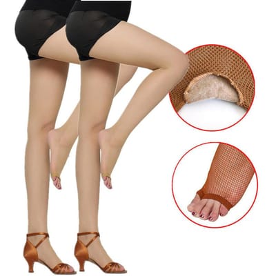 2 paren Professionele Latijns-Amerikaanse Dans Panty's Dames Sexy Visnet Panty Latijns-Amerikaanse Dans Leggings Elastisch Slank Open Teen Mesh Sokken One Size beige