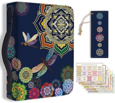 Dailygoods- Bijbelcover Groot Formaat - PU Lederen Hoes - Mandala Design - Bookmark - Draagtas - Index Stickers - 28,5 cm x 20,3 cm x 5,9 cm - Bijbeltas