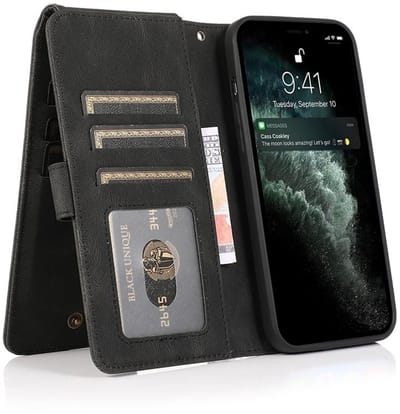 Mobiq - Zacht Leren geschikt voor iPhone 16 Pro Wallet Hoesje - zwart