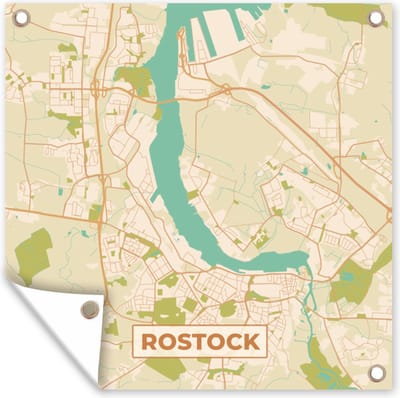 Tuin poster Kaart - Rostock - Plattegrond - Vintage - Stadskaart - 200x200 cm - Tuindoek