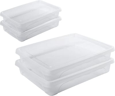 4x Voorraad/vershoudbakjes laag 0,5 en 1,5 liter transparant plastic/kunststof - 18 x 12 x 4 cm - 24 x 20 x 5 cm - Vienna - Vershouddoos bakje - Mealprep - Maaltijden bewaren