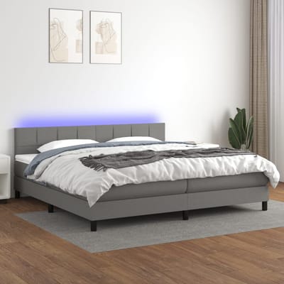 vidaXL - Boxspring - met - matras - en - LED - stof - donkergrijs - 200x200 - cm