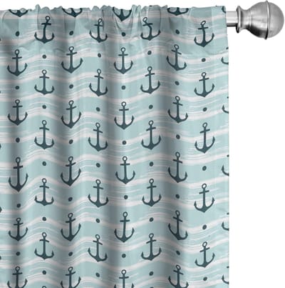 ABAKUHAUS Anker-gordijnen – 2x75x175 cm – Bleekblauw & Donker Groen – Microvezel