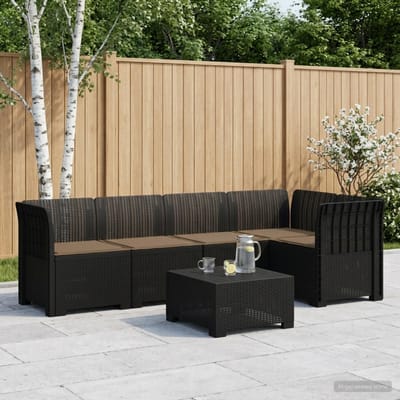 vidaXL - 5-Zits - Tuinbank - met - Kussens - Rattanlook - PP - Antraciet