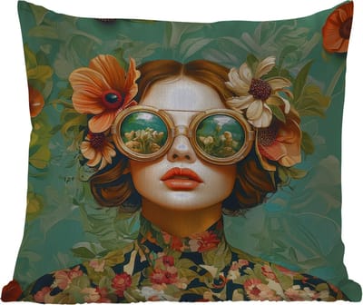 Tuinkussen - Vrouw - Bloemen - Vlinders - Natuur - Vintage - 40x40 cm - Weerbestendig