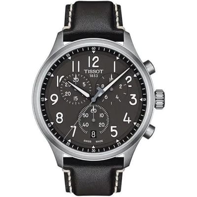 Montre Tissot à Mouvement Quartz 100M Étanche 45mm Cadran Noir Boîtier en Acier Bracelet en Cuir Véritable Montres Homme T116.617.16.062.00 Regular Box black