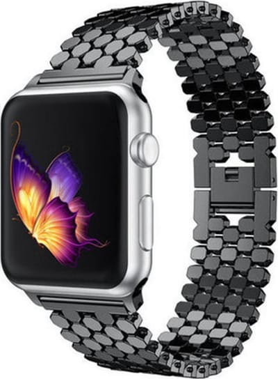 Strap-it Stalen band hexagons - Geschikt voor Apple Watch bandje - Series 1/2/3/4/5/6/7/8/9/10/11/SE/SE2/SE3 - Goud - Unieke RVS band met hexagon schakels - Metalen iWatch bandje voor maat: 38 / 40 / 41 / 42mm