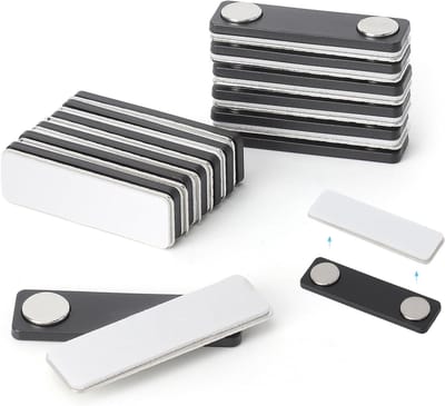 Naamlabels voor Kleding, 45 x 13 mm, Magnetische ID Kaarthouders met 2 Hechtingsmagnets voor Werk, Tentoonstellingen en Scholen, Set van 12