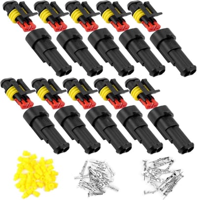 EXCITAT 2-pins kabelconnectorplug - Waterdichte snelkoppeling - Met siliconen rubberen kabelafdichting - Geschikt voor auto's, vrachtwagens, boten, scooters, motoren - 10 sets