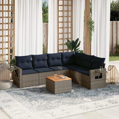vidaXL - 7-delige - tuinbankset - met - kussens, - grijs - polyrotan