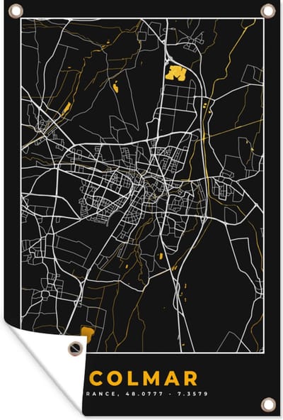 Muurdecoratie Stadskaart – Frankrijk – Kaart – Colmar – Plattegrond - 120x180 cm - Tuinposter - Tuindoek