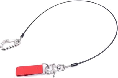 Freediving Lanyard - Duik Koord - Onderwater Veiligheid - Roestvrij Staal - 110cm Lengte - Zwart Rood