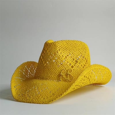 Gele Western Cowboy Strohoed Brief Strohoeden Voor Dames Heren Zomer Buiten Vakanties Strand Zon Hoed Voor Dames Sombrero 55-58CM yellow