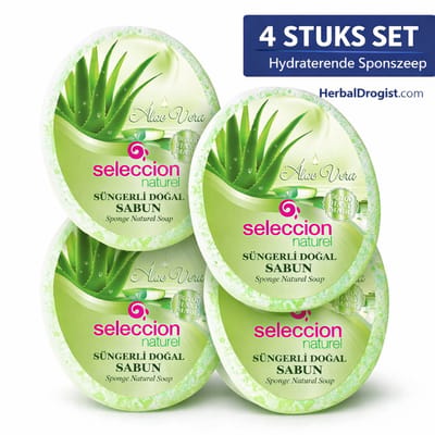 Seleccion Naturel Sponszeep Aloe Vera Voordeelset 4 x 150 g – Natuurlijke Plantaardige Sponszeep met Hydraterende Aloe Vera