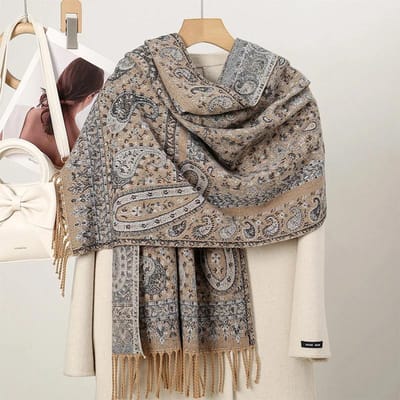 Sjaal Warme Winter Sjaal Hijab Dames Print Paisley Kasjmier Pashmina Dikke Wikkel Hoofd Nek Foulard Luxe Deken Echarpe gray