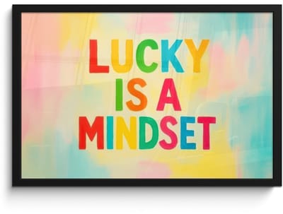 Poster in lijst - Fotolijst 60x40 cm - Posters - Quote - Lucky - Regenboogkleuren - Posterlijst zwart - Decoratie - Wanddecoratie woonkamer - Muurdecoratie slaapkamer