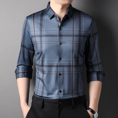 Lente en Herfst Heren Shirts met Lange Mouwen Heren Geruite Shirts met Lange Mouwen Jong en Middelbaar Casual Heren Naadloze Sneldrogende Shirts XXXXL gray