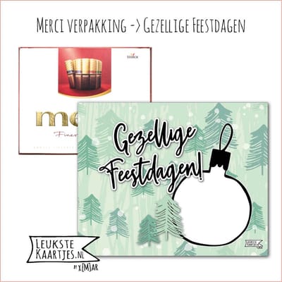 KaartKadootje Merci -> Feestdagen - No:03 (Merci Chocolade - Kerst - Gezellige Feestdagen - Groen met Kerstboompjes met Kerstbal) - LeuksteKaartjes.nl by xMar