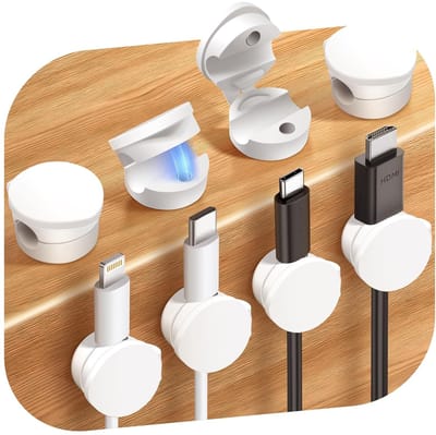 SnelShoppen - Set van 8 Magnetische Kabelhouders, Zelfklevende Siliconen Kabelclips, Kabelbeheer, Kabelorganisator, Bureau Organizer, Wit