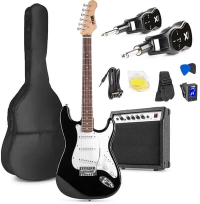 MAX GigKit draadloze elektrische gitaar set - Met zender en ontvanger - Complete starterset - 4/4 - Zwart
