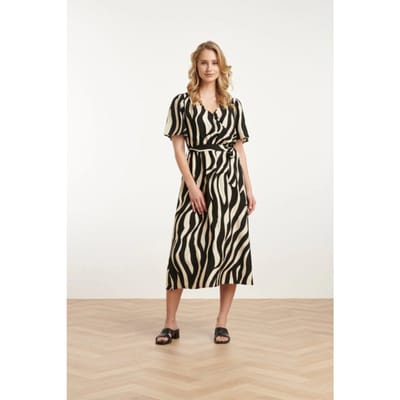Smashed Lemon 25077 midi jurk met zebrastijl print |